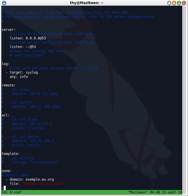 la config de base de /etc/knot/knot.conf 
