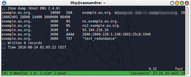 Un fichier de zone généré par Knot