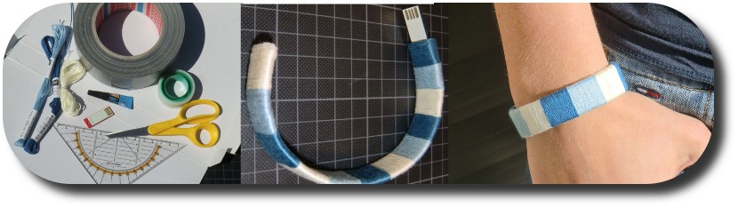 bracelet clé USB fabriqué en carton et en laine