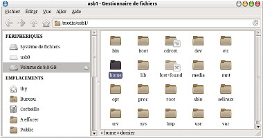 Explorateur de fichier visualisant un disque dur branché via un port USB
